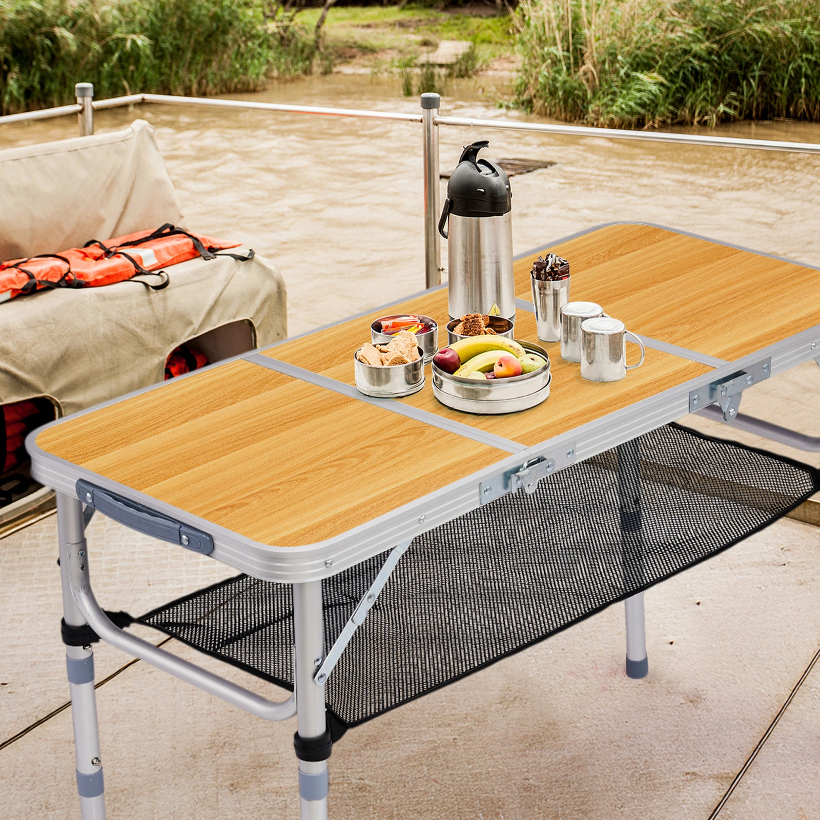 3ft Folding Camping Table Portable Adjustable Height Aluminum Picnic Table with Carry Handle Lightweight Outdoor Indoor Table for Hiking Camp BBQ Beach view 4
