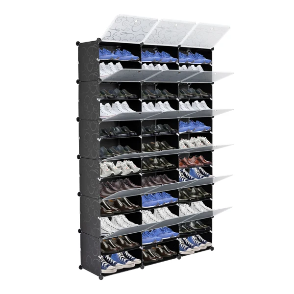 12-Tier Portable 72 Pair Shoe Rack Organizer 36 Grids Tower Shelf Storage Cabinet Stand Expandable for Heels, Boots, Slippers, Black view 2