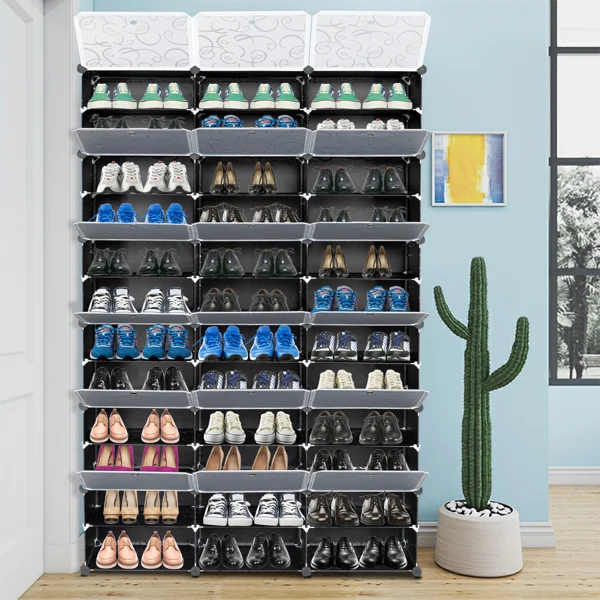 12-Tier Portable 72 Pair Shoe Rack Organizer 36 Grids Tower Shelf Storage Cabinet Stand Expandable for Heels, Boots, Slippers, Black view 5