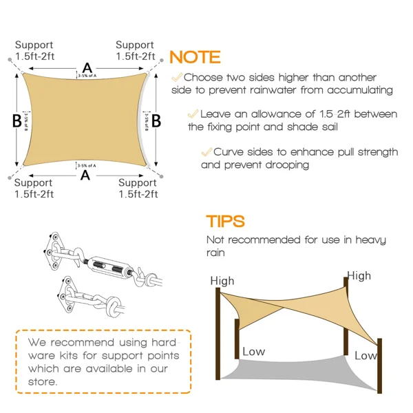 6'X8' sand-colored HDPE sunshade sail view 2