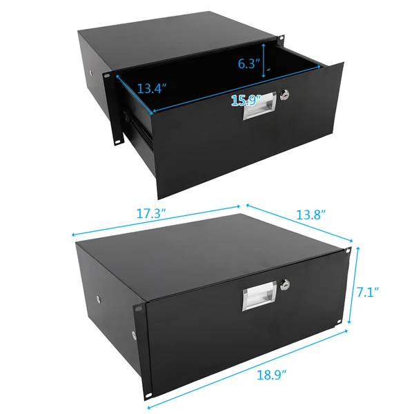 19" 4U Steel Plate DJ Drawer Equipment Cabinet with Keys Black view 2