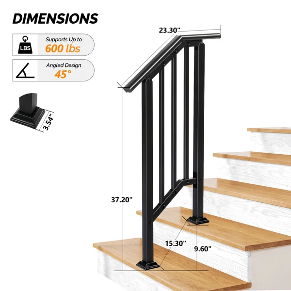 Handrails for Outdoor Steps Fits 1 to 2 Steps view 3