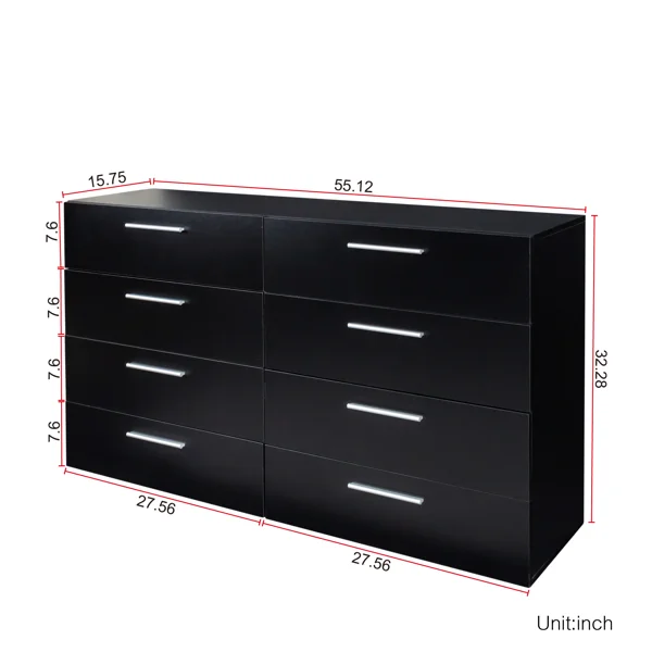 8 Drawer Double Dresser for Bedroom, Wide Storage Cabinet for Living Room Home Entryway, Black view 6
