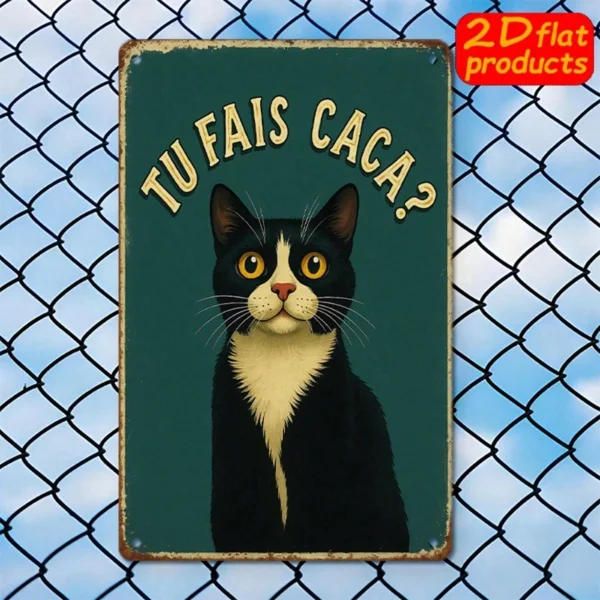 CIFbuy Vintage Black Cat Metal Wall Sign, TU FAIS" CACA? French Text Funny Decor, Weatherproof Rustproof UV Resistant, 7.87x11.81 Inch 2 view 6