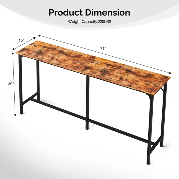 71-Inch Bar Table (Brown) - 209 lbs Capacity Pub Height Table with Durable MDF Top & Metal Frame, Ideal for Kitchen/Bar Counte view 3