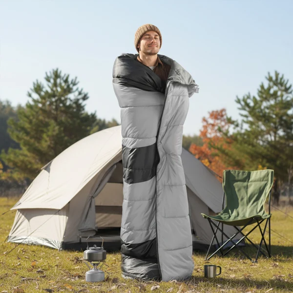 Rectangular Heated Sleeping Bag, Lightweight Sleeping Bag with Multi USB Powered Heating Pads, Waterproof Compact Envelope Sleeping Bag for Backpacking Hiking, Gray view 2