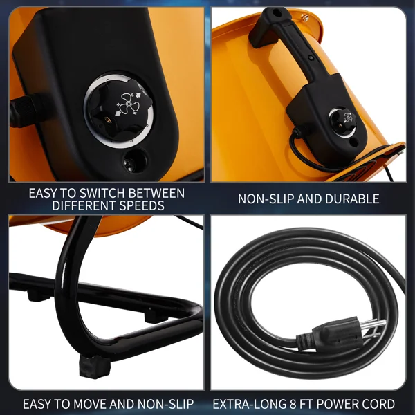 US Standard MLD-400 Barrel Fan 110V 192W 16inch Floor Barrel Fan Mobile Fan with Handle Copper Motor Orange-Yellow Air Circulation Industrial Fan view 6