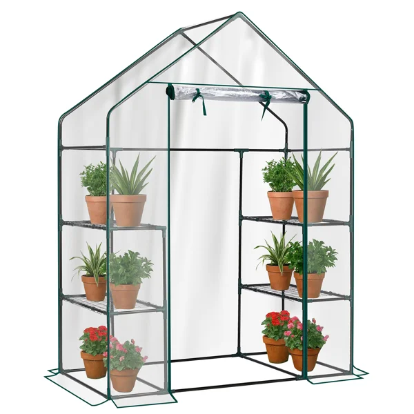 Mini Walk-in Greenhouse with PVC Cover, 4-Shelf Indoor Outdoor Plant Gardening Green House for Garden Backyard, 56" x 29" x 77", Transparent view 4