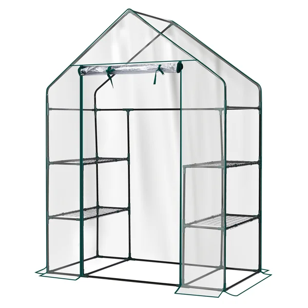 Mini Walk-in Greenhouse with PVC Cover, 4-Shelf Indoor Outdoor Plant Gardening Green House for Garden Backyard, 56" x 29" x 77", Transparent view 5