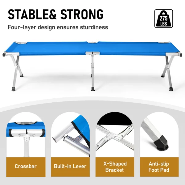 Portable Folding Camping Cot with Carrying Bag Army Blue view 5