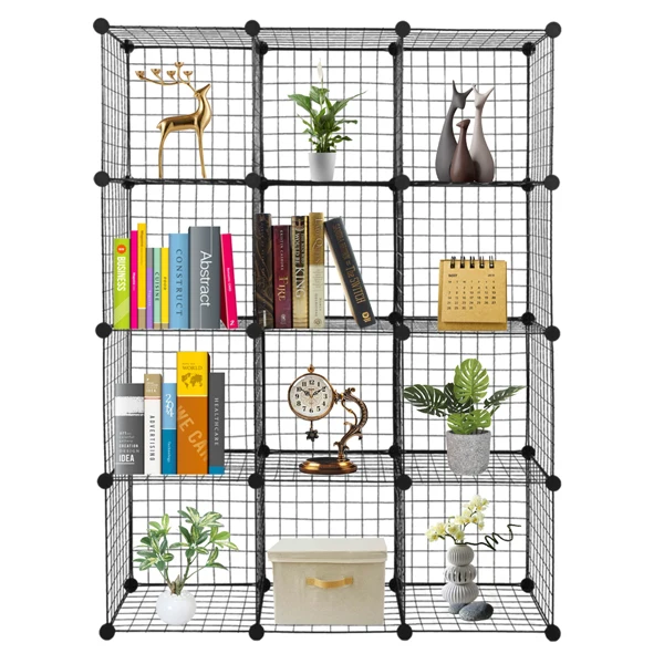 12-Cube Organizer Cube Storage Storage Shelves Wire Cube Storage Origami Shelves Metal Grid Multifunction Shelving Unit Modular Cubbies Organizer Bookcase view 2