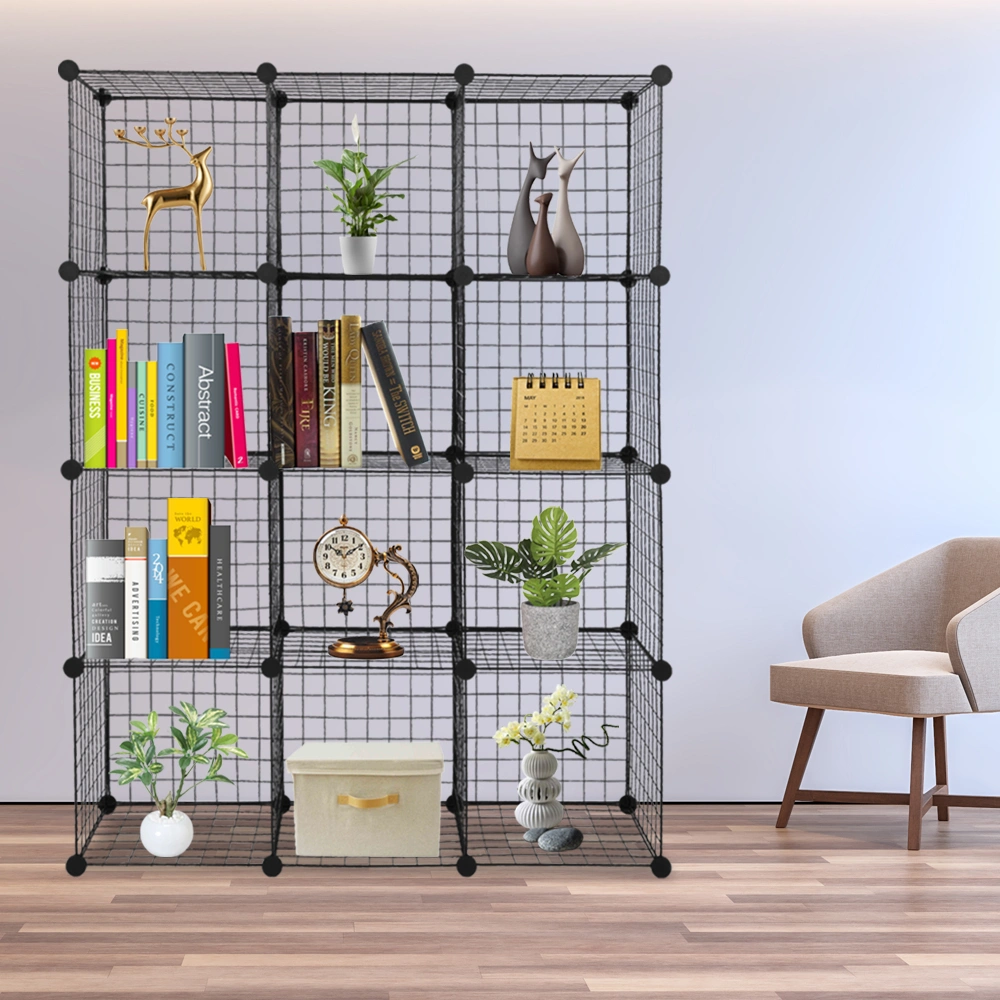 12-Cube Storage Organizer Wire Shelving Unit Metal Grid Modular Cubby Bookcase Multifunction Cube Shelves