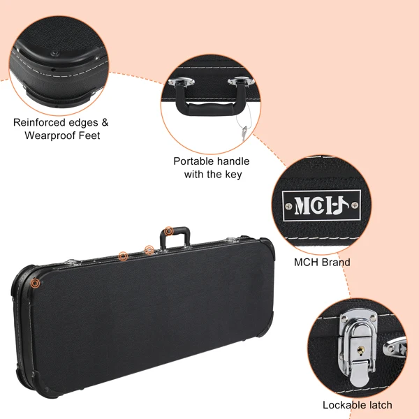 [Replace 13198066] Electric Guitar Square Hard Case with Protective Sleeve Fits ST TL Burning fire 170 Style Electric Guitar Blac view 3