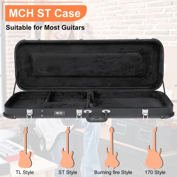[Replace 13198066] Electric Guitar Square Hard Case with Protective Sleeve Fits ST TL Burning fire 170 Style Electric Guitar Blac view 4