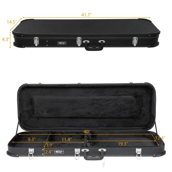 [Replace 13198066] Electric Guitar Square Hard Case with Protective Sleeve Fits ST TL Burning fire 170 Style Electric Guitar Blac view 6