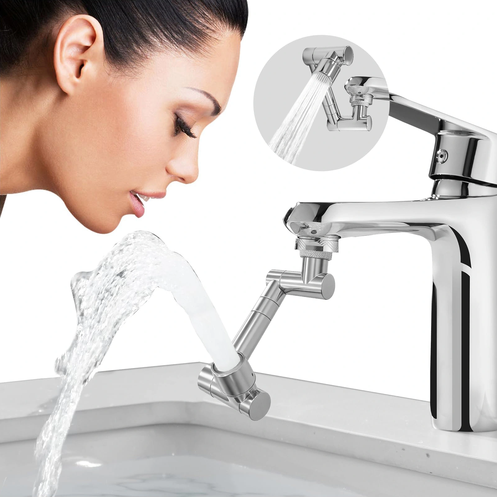 Faucet Extender 1440° Swivel, Brass Metal Robotic Arm Aerator, Dual-Mode Splashproof Water-Saving Tap Spr
