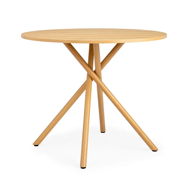 37.4 Inch Round Dining Table for 4-6 People, Cross X Metal Leg Kitchen Dinner Table with Adjustable Foot Pads, Easy Assembly Small Space Dining Room Table, Natural Wood Tone view 2