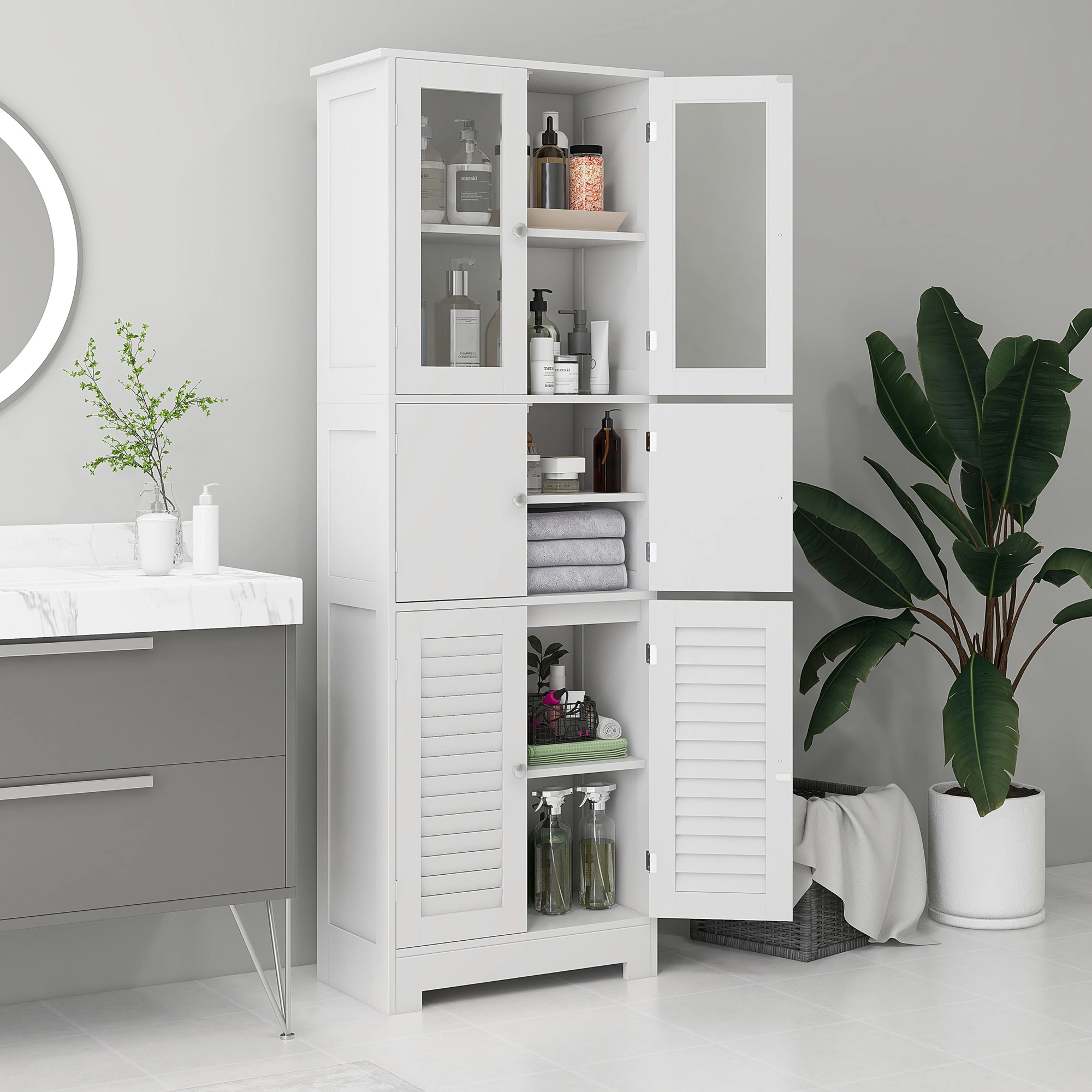 Bathroom Cabinet Wall Mount Storage, White Bathroom Vanity Cabinet with Doors for Small Spaces