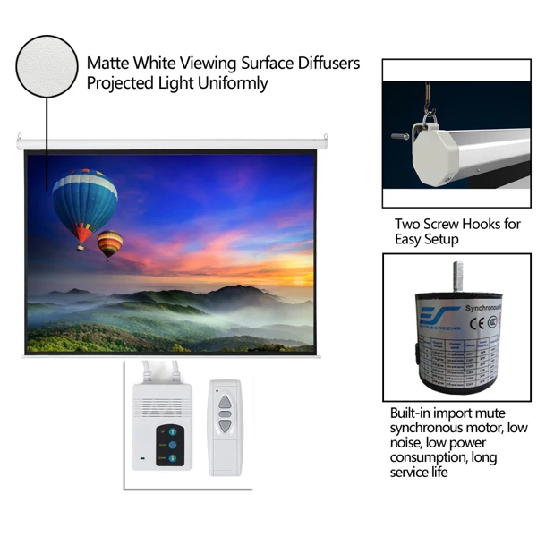 100" 4:3 80" x 60" Viewing Area Motorized Projector Screen with Remote Control Matte White view 5