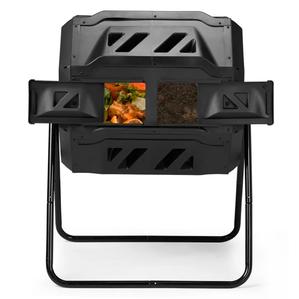 Outdoor Compost Tumbler Dual Chamber, Outdoor Tumbling Composter Dual Rotating Batch Compost Bin, 42 Gallon, Black view 6