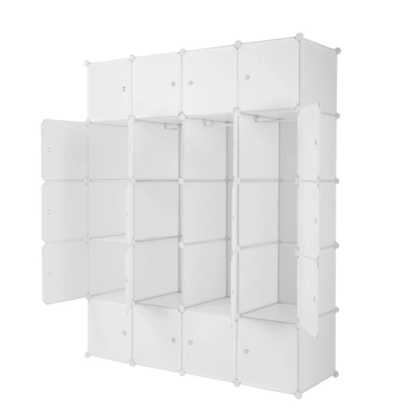 20 Cube Organizer Stackable Plastic Cube Storage Shelves Design Multifunctional Modular Closet Cabinet with Hanging Rod White view 4