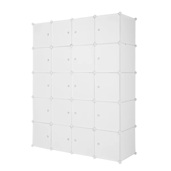 20 Cube Organizer Stackable Plastic Cube Storage Shelves Design Multifunctional Modular Closet Cabinet with Hanging Rod White view 5