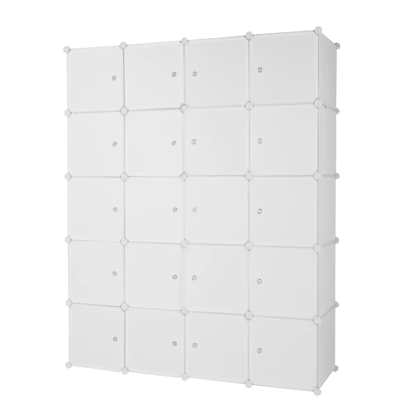 20 Cube Organizer Stackable Plastic Cube Storage Shelves Design Multifunctional Modular Closet Cabinet with Hanging Rod White view 6