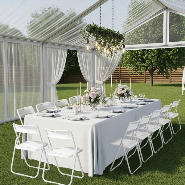 10 Pack Plastic Folding Chairs, Stackable Commercial Chairs, Portable Event Seats Indoor Outdoor for Home Event Party Picnic School Wedding, White view 4