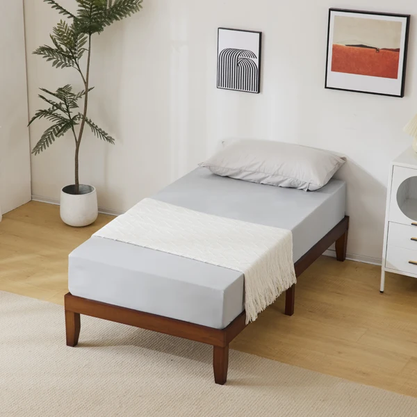 Basic bed frame, painted pine wood, brown, twin size, 189*96.5*30.5cm, wooden bed, single bed view 5