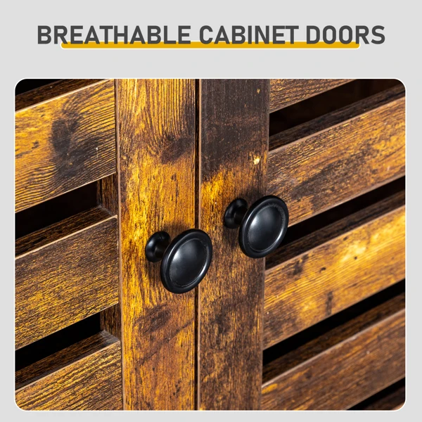 Shoe cabinet with 2 doors, 5 open compartments, and a tabletop with a back panel; made of MDF; 116*35.5*107cm; weathered wood color view 6