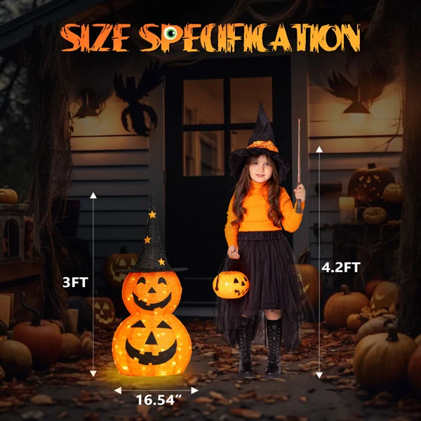 2pcs 3ft Halloween Collapsible Pumpkin Decorations 150 LED Lights view 5