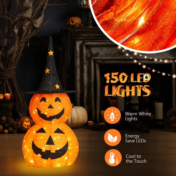 2pcs 3ft Halloween Collapsible Pumpkin Decorations 150 LED Lights view 6