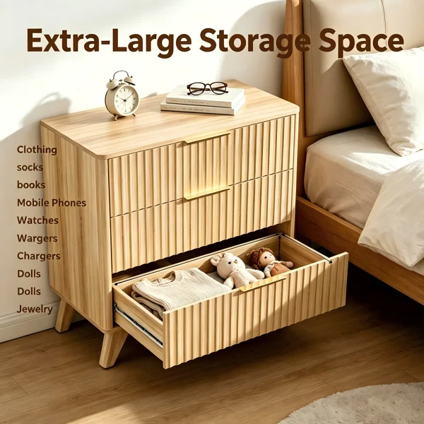 3-Drawer Cabinet with Slatted Fronts 31.5"*15.6"*29.72" Chest of Drawers Nightstand Oak view 6