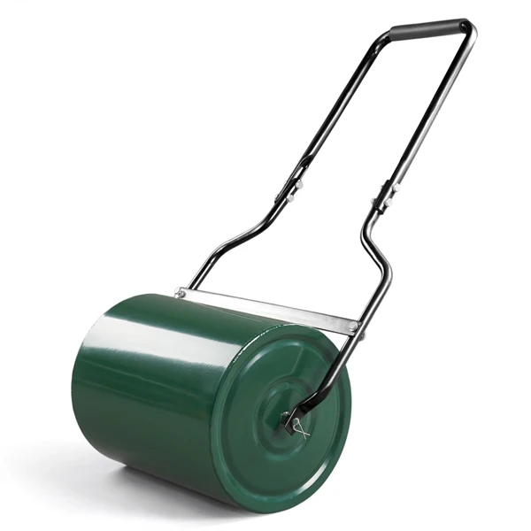 16in Heavy Duty Steel Lawn Roller, Garden Roller Can Be Filled with Water or Sand, Hand Roller with U-shaped Handle, Green & Black