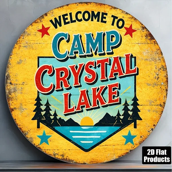CIFbuy 1pc Vintage Camp Crystal Lake Sign 8x8in Round Metal Plaque, "Round Metal" Plaque, Welcome Wall Decor for Game Room Bar Garage(TikTok, ikTok, temu Self-pickup Logiraics) view 3