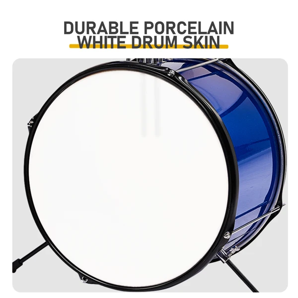 14"x10" 3-Pieces Junior Kids Drum Set Kit Pedal Drum Stick Wrench Drum Stool Dark blue view 3