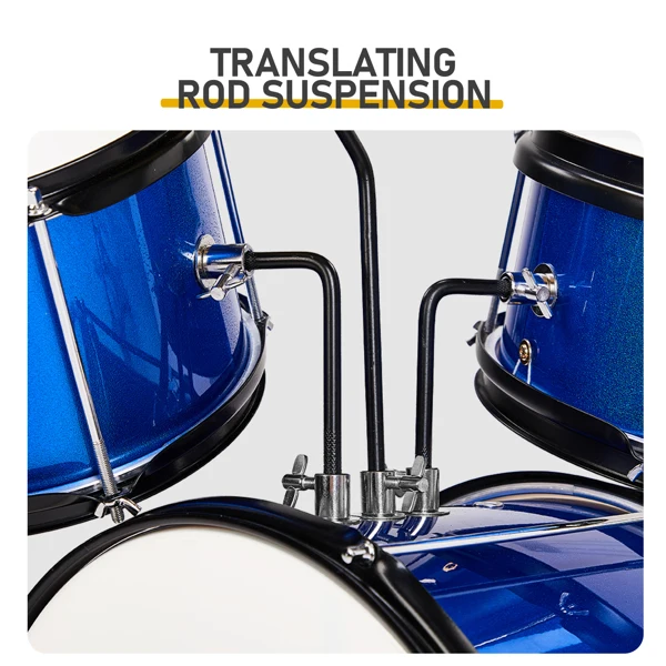 14"x10" 3-Pieces Junior Kids Drum Set Kit Pedal Drum Stick Wrench Drum Stool Dark blue view 6