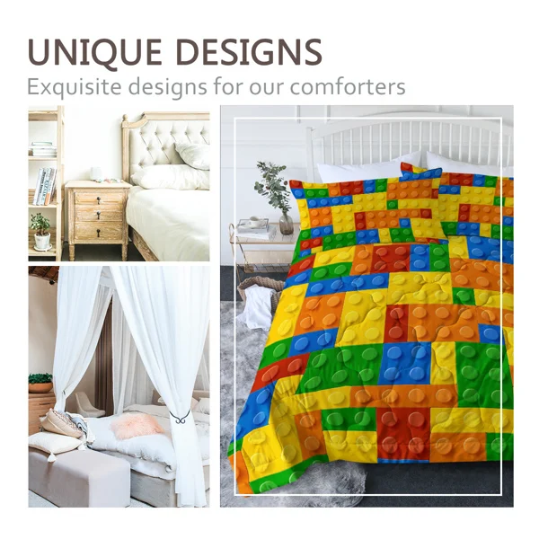 3pcs Funny Dot Building Blocks Comforter Set Colorful Bricks Thin Bedding Duvet Game Summer Quilt Set Full Size view 5