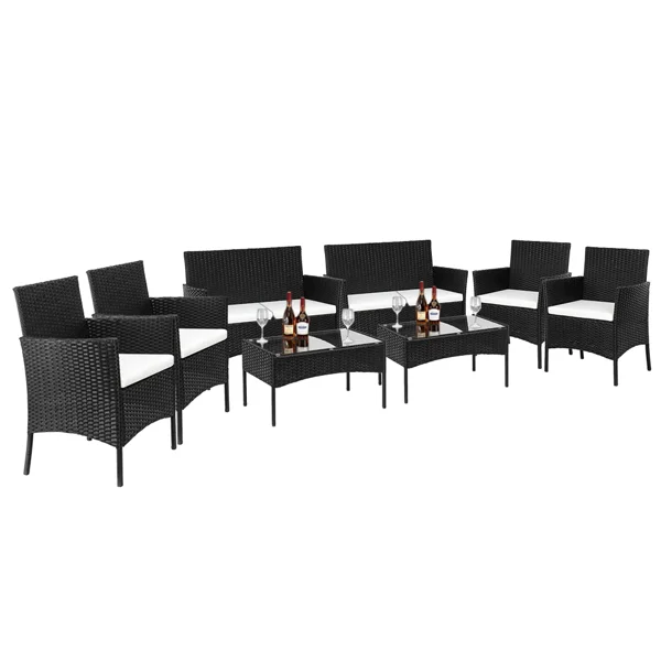 2pcs Arm Chairs 1pc Love Seat & Tempered Glass Coffee Table Rattan Sofa Set Black view 4