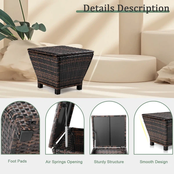 Outdoor PE Wicker Side Table with Storage, Small Patio Storage Bin Container for Hose Cushion Towel, Brown view 5