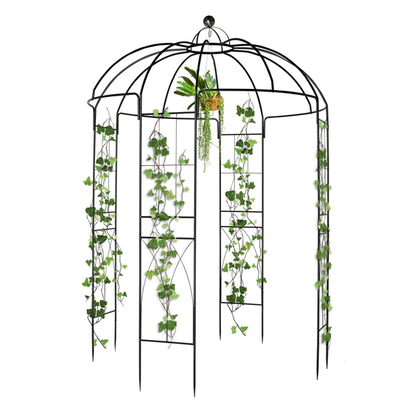 207*207*270cm Courtyard Wrought Iron Gazebo Iron Arch Black view 2