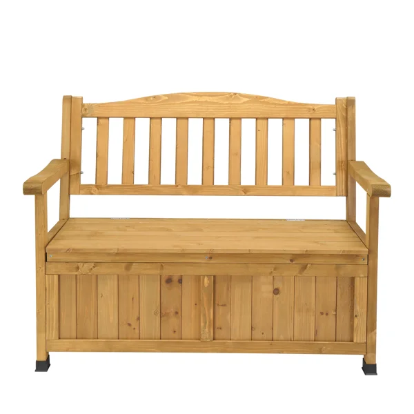Outdoor Wooden Storage Bench, Large Deck Box with Seating & Armrest, Patio Organizer Loveseat for Garden Porch Deck Backyard Poolside view 4