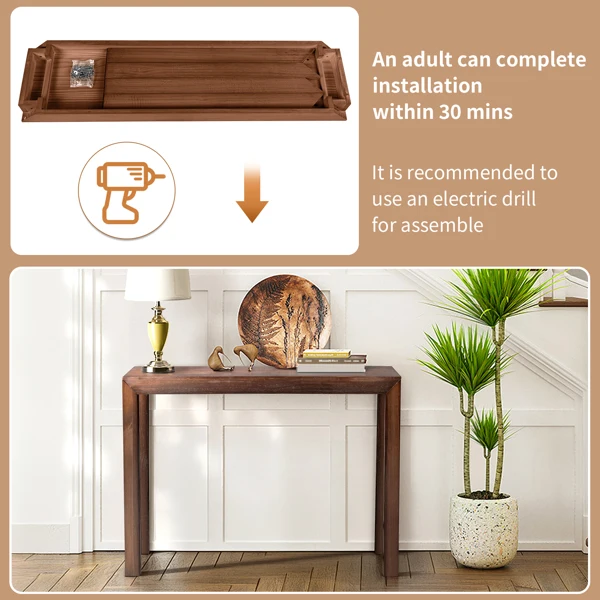 46 inch Pinewood Entryway Table, Console Table Entrance Table, Narrow Sofa Table for Living Room Entryway Hallway, Walnut view 3