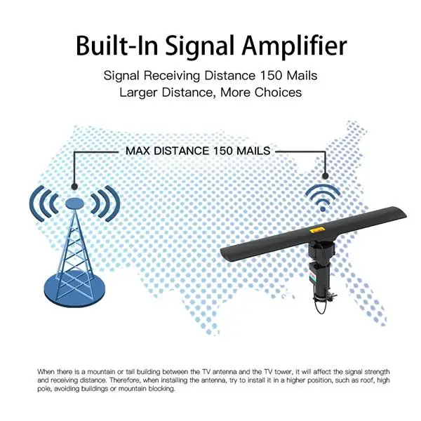 10000 110V 40-860MHz 20±3dB 350°Rotation UV Dual-band Outdoor Antenna Black view 6