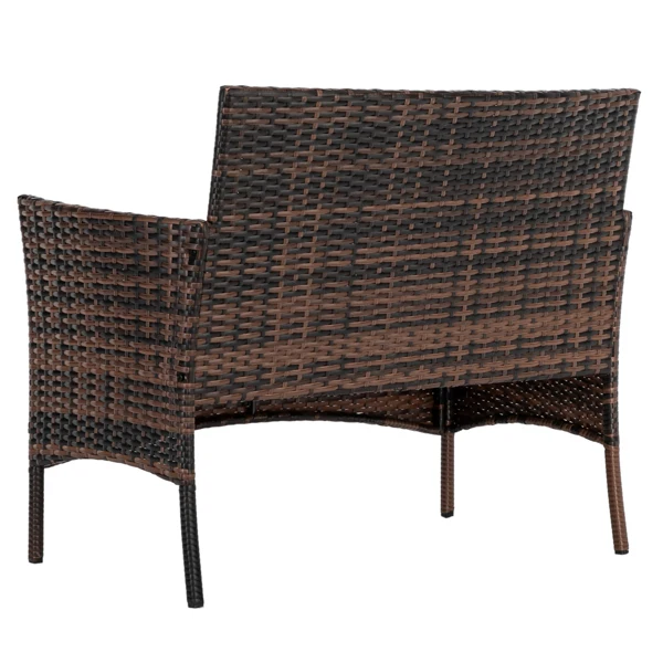 2pcs Arm Chairs 1pc Love Seat & Tempered Glass Coffee Table Rattan Sofa Set Brown Gradient view 4