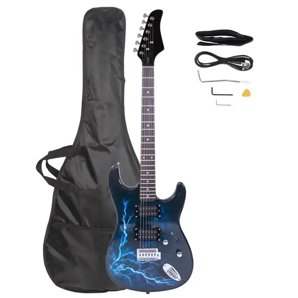 Lightning Style Electric Guitar with Power Cord/Strap/Bag/Plectrums Black & Dark Blue view 2