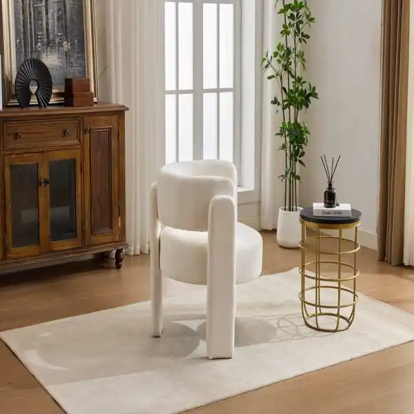 Modern Accent Chair, Contemporary Boucle Fabric Accent Armchair Comfy Upholstered Leisure Single Sofa Chair for Living Room Bedroom Apartment Office - White view 4