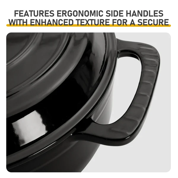 Cast iron 6QT cooking pot - Gradient Black Color - Includes two silicone gloves - Enamel pot view 4