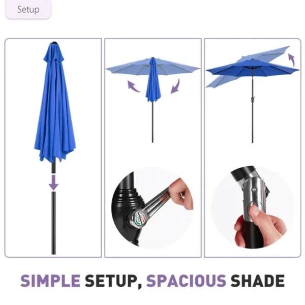 9FT Outdoor Patio Umbrella Market Table Polyester Fabric Canopy Iron Frame 8 Ribs UV Protection Waterproof view 3