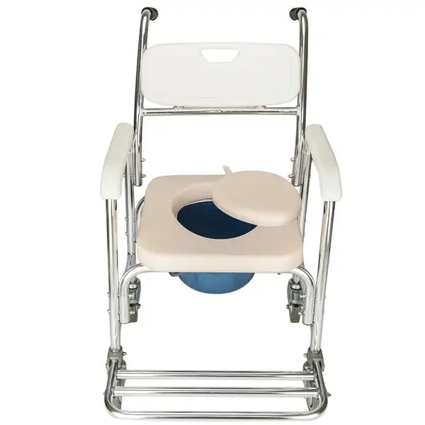 4 in 1 Multifunctional Aluminum Elder People Disabled People Pregnant Women Commode Chair Bath Chair White view 3
